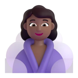 Woman in steamy room: medium-dark skin tone animated emoji