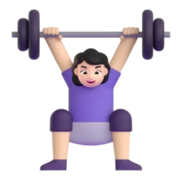 Woman lifting weights: light skin tone animated emoji