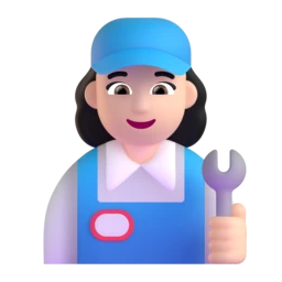 Woman mechanic: light skin tone animated emoji