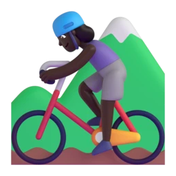 Woman mountain biking: dark skin tone animated emoji