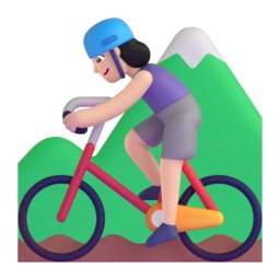 Woman mountain biking: light skin tone animated emoji