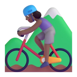 Woman mountain biking: medium-dark skin tone animated emoji