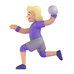 Woman playing handball: medium-light skin tone animated emoji