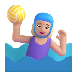 Woman playing water polo: medium-light skin tone animated emoji
