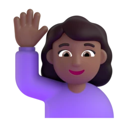 Woman raising hand: medium-dark skin tone animated emoji
