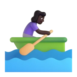 Woman rowing boat: dark skin tone animated emoji