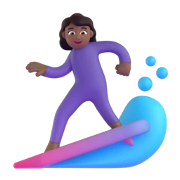 Woman surfing: medium-dark skin tone animated emoji