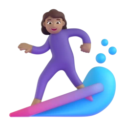 Woman surfing: medium skin tone animated emoji