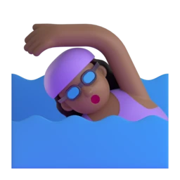 Woman swimming: medium-dark skin tone animated emoji