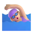 Woman swimming: medium-light skin tone 3D animated emoji