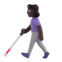 Woman with white cane: dark skin tone animated emoji