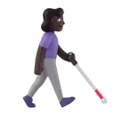 Woman with white cane facing right: dark skin tone 3D animated emoji