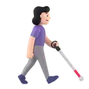 Woman with white cane facing right: light skin tone 3D animated emoji