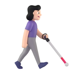 Woman with white cane facing right: light skin tone animated emoji