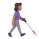 Woman with white cane facing right: medium skin tone 3D animated emoji