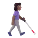 Woman with white cane facing right: medium-dark skin tone 3D animated emoji