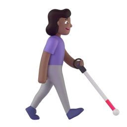 Woman with white cane facing right: medium-dark skin tone animated emoji