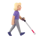 Woman with white cane facing right: medium-light skin tone 3D animated emoji