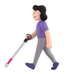 Woman with white cane: light skin tone animated emoji