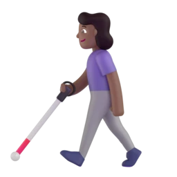 Woman with white cane: medium-dark skin tone animated emoji