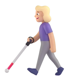 Woman with white cane: medium-light skin tone animated emoji