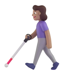 Woman with white cane: medium skin tone animated emoji